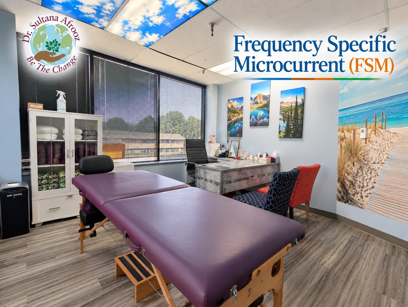 Frequency Specific Microcurrent (FSM) in a treatment room at the clinic.